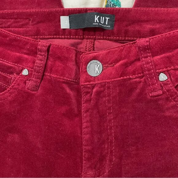 KUT Mia Toothpick Skinny Red Velvet Jeans size 2 Burgundy Red Wine - Picture 2 of 6